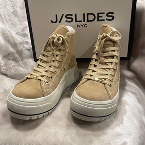 J Slides Gracie Platform Sneaker in Sand Suede